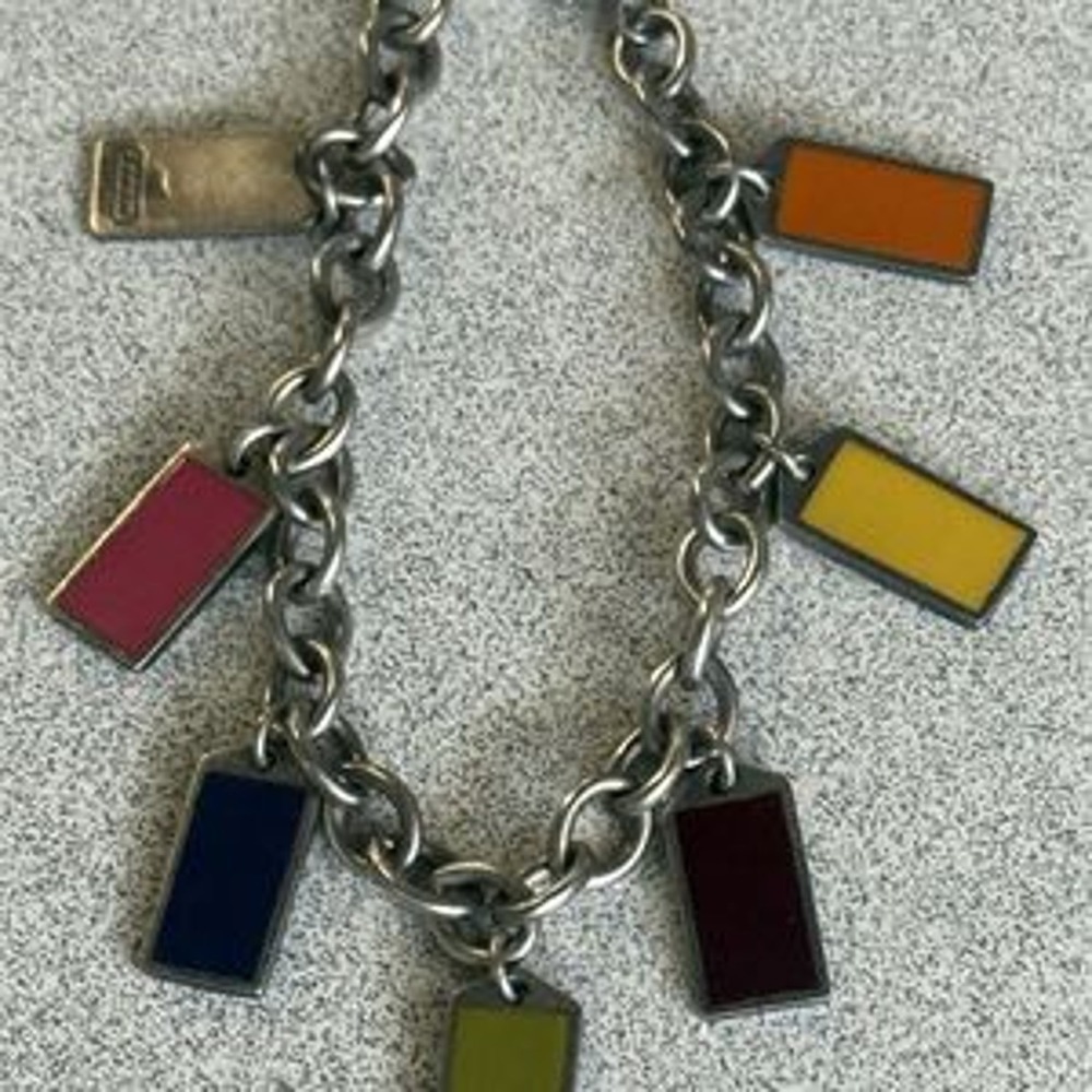 Coach Sterling Silver 925 Multi Color Enamel Hangtag Charm Bracelet